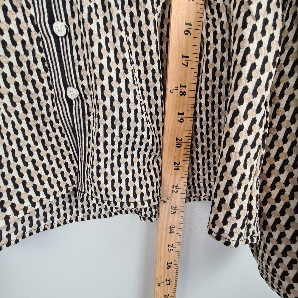 Max Studio London Womens Tan Black Geometric Peplum Balloon Sleeve Blouse M - Picture 5 of 8